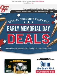 Early Memorial Day Deals Start Now With Big Savings on 1k Rounds of 9mm