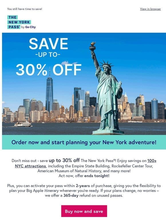 ?Enjoy savings of up to 30% OFF The New York Pass now!