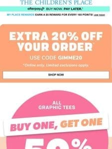 Expires soon: ALL GRAPHIC TEES – BUY one， GET one 50% OFF!