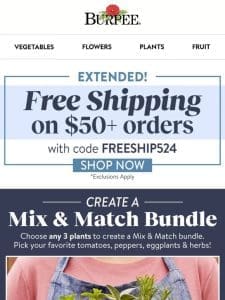 Extended! Free shipping $50+