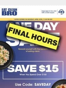 FINAL HOURS ? Get $15 Orders Over $150