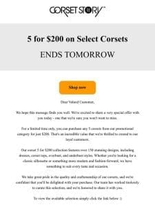 Final 24 Hours – 5 Corsets for $200