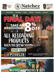 Final Day to Take an Additional 8% Off All Reloading Products