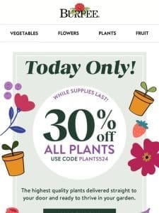 Final hours for 30% off plants