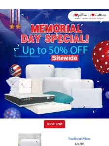 HAPPY MEMORIAL DAY! Get quality memory foam pillows on sale!