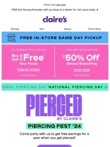 Happy National Piercing Day! Get free earrings for a YEAR when you get pierced