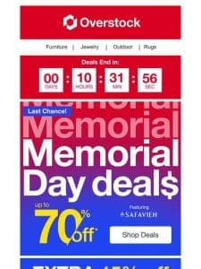 Hours Left! Up to 70% off! Memorial Day Deals ⏲️