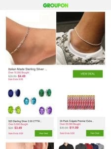 Italian Made Sterling Silver 9″ or 10″ Italian Anklets (Multiple Options) and More