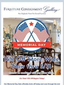 It’s Time! 15% Off Begins Today!