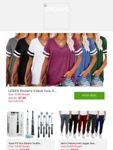 LESIES Women’s V-Neck Tunic Style Short or Long Sleeve T-Shirts (S-2XL) and More