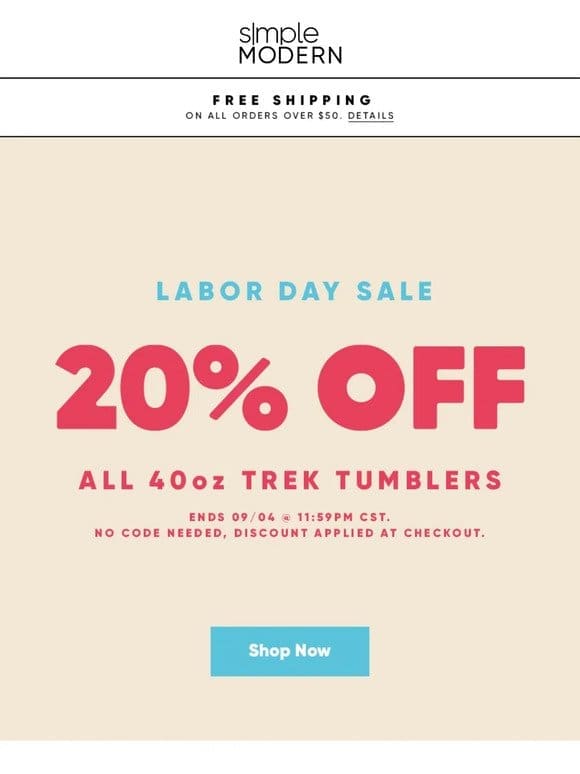 Labor Day Sale! 20% off all 40oz Treks