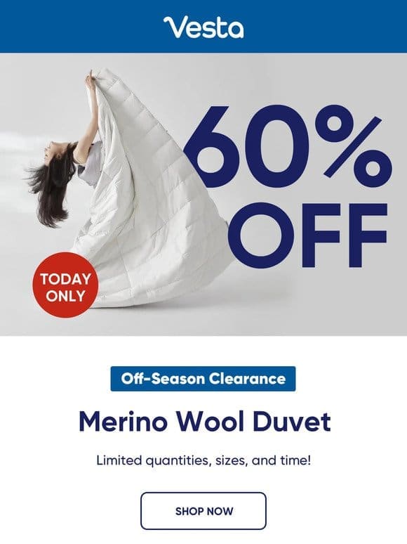 Last Chance: 60% Off Past-Season Duvets， Today Only!