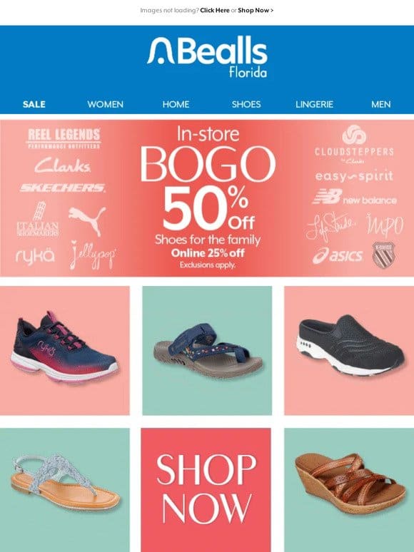 Last Day for BOGO 50% off Shoes for the family!
