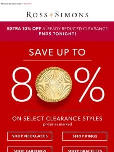 Last chance to save up to 80% on select clearance jewelry!