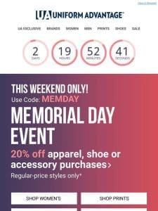 MEMORIAL DAY SAVINGS   20% OFF