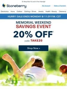 Mark Your Calendar， 20% Off Ends Tomorrow!