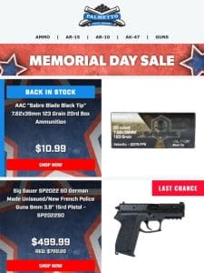 Memorial Day Ammo Deals! | PMC .223 Rem 55gr FMJ $8.99/Box | AAC 7.62×39 Sabre Black Tip $10.99/Box!