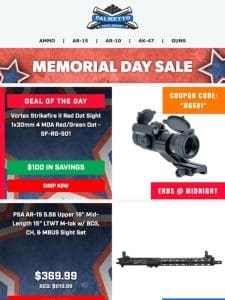 Memorial Day Only Deal! | Vortex Strikefire II Red/Green Dot Coupon Code! Ends @ Midnight!