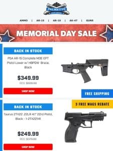 Memorial Day Restock! | PSA MOE EPT HBPDW Pistol Lower $349.99 Free Shipping!