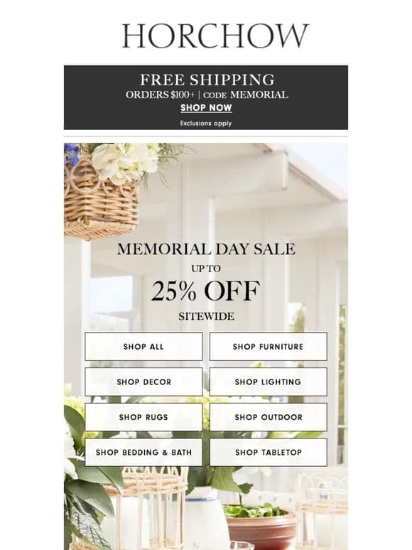 Memorial Day Sale! Up to 25% off sitewide
