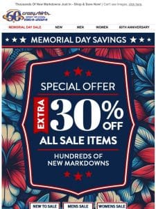 Memorial Day ⭐ Super Sale – Extra 30% Off All Sale Items