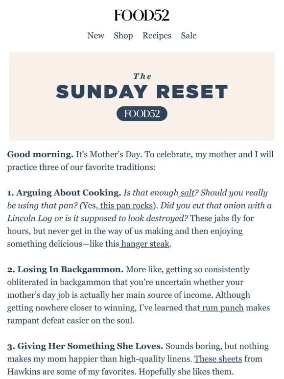 Mother’s Day traditions (with recipes， of course).