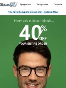 ? NOT TO BE MISSED discount on eyeglasses & sunglasses!