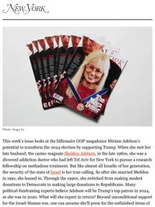 On the Cover: Miriam Adelson’s Unfinished Business