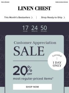 One More Day: Customer Appreciation SALE Extended!