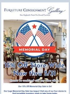 Our 15% Off Memorial Day Sale is On!
