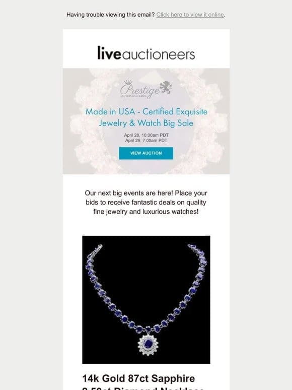 Prestige Auction Galleries | Made in USA – Certified Exquisite Jewelry & Watch Big Sale