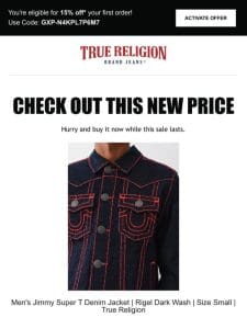 Price drop! The Men’s Jimmy Super T Denim Jacket | Rigel Dark Wash | Size Small | True Religion is now on sale…