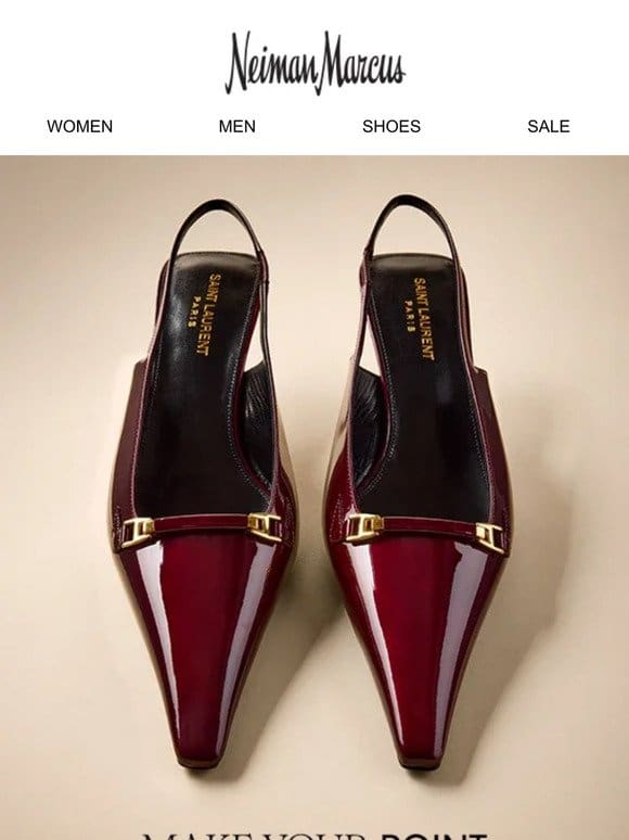 Raise a glass to Saint Laurent’s deep Bordeaux slingback pumps