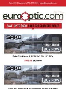 SAVE UP TO $600: Sako S20 Closeout Rifles!