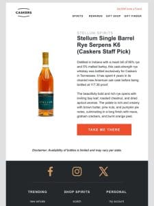 STAFF-PICK: Stellum Single Barrel Rye Serpens K6 (Caskers Staff Pick)