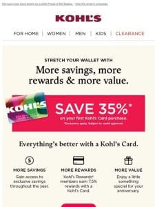 Save 35% today when you open a Kohl’s Card!