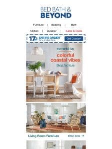 Save up to 17% off Colorful Coastal Furniture & Decor!
