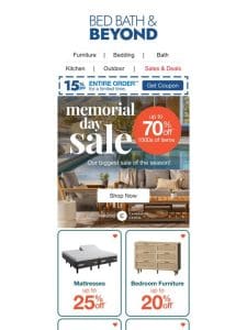 Save up to 70% for Memorial Day