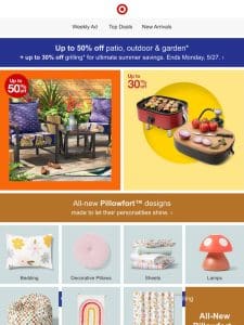 Say “hello” to up to 50% off patio， garden & more for summer