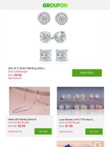 Set of 3 Solid Sterling Silver Stud Earring 7.00CT With Crystals From Swarovski and More