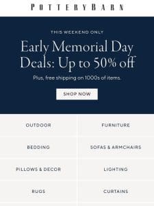 Sneak peek: Up to 50% off Early Memorial Day Deals