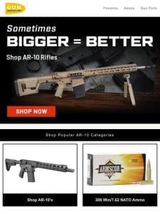 Sometimes bigger is just better. Shop AR-10 rifles