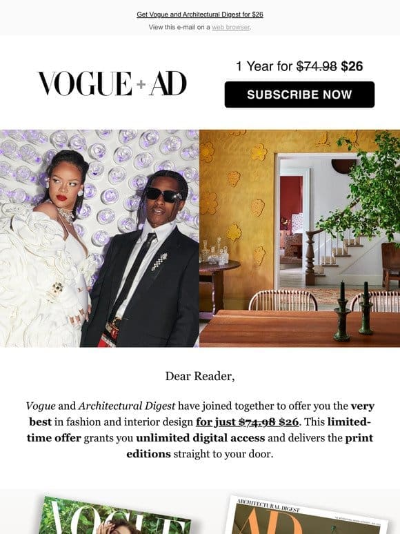 The Perfect Pair: Get both Vogue and Architectural Digest for one year