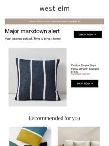 The Simple Stripe Indoor/Outdoor Pillow you loved is now on sale!