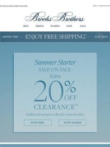 Today: Extra 20% off clearance + FREE SHIPPING