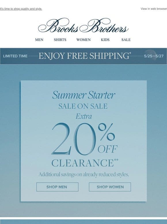 Today: Extra 20% off clearance + FREE SHIPPING