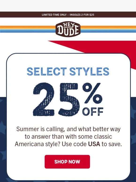 USA ALL DAY   25% Off Select Styles