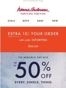 Up To 50% Off + Extra 15% Off