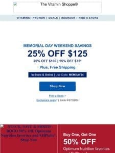 Up to 25% off Memorial Day Sale