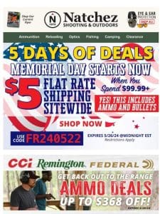 Up to $368 Off Ammo & Primers with Early Memorial Day Deals!